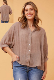 Caroline Morgan - 3/4 SLEEVE SHIRT WITH BACK BUTTON DETAIL