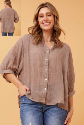 Caroline Morgan - 3/4 SLEEVE SHIRT WITH BACK BUTTON DETAIL