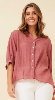 Caroline Morgan - 3/4 SLEEVE SHIRT WITH BACK BUTTON DETAIL