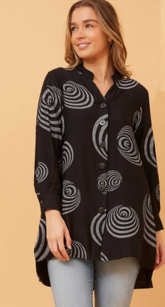 Caroline Morgan - LONG SLEEVE LONG LINE SWIRL PATTERN SHIRT