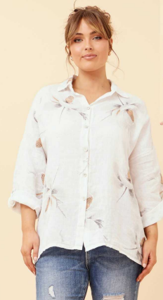 Bottega Moda - LINEN SHIRT WITH COLLAR AND 3/4 ROLL-UP SLEEVES