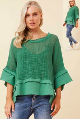 Bottega Moda - 3/4 SLEEVE COTTON MESH TOP WITH INNER TOP
