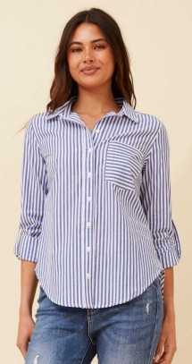 Caroline Morgan LONG SLEEVE STRIPED COTTON SHIRT - Main Image