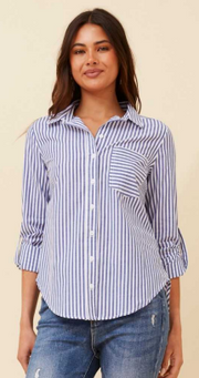 Caroline Morgan - LONG SLEEVE STRIPED  COTTON SHIRT