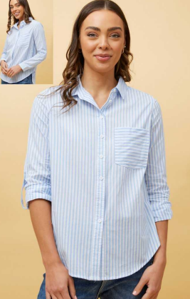 Caroline Morgan - LONG SLEEVE STRIPED  COTTON SHIRT