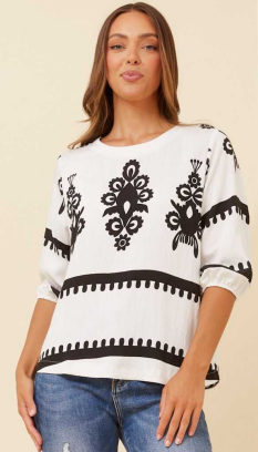 Caroline Morgan - TOP WITH 3/4 SLEEVES AND BOLD CONTRAST PRINT