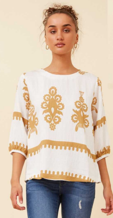 Caroline Morgan - TOP WITH 3/4 SLEEVES AND BOLD CONTRAST PRINT