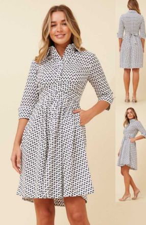 Caroline Morgan - KNEE LENGTH COTTON DRESS WITH 3/4 SLEEVE AND COLLAR