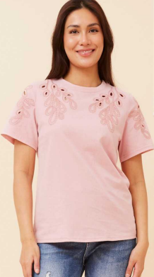 Caroline Morgan - SHORT SLEEVE T-SHIRT WITH SHOULDER EMBRIODERY