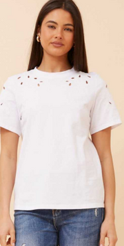 Caroline Morgan - SHORT SLEEVE T-SHIRT WITH SHOULDER EMBRIODERY