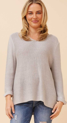 Caroline Morgan - LONG SLEEVE V-NECK PULLOVER WITH SIDE SPLITS