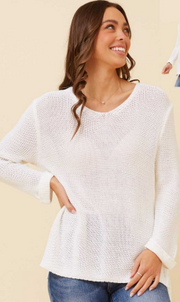 Caroline Morgan - LONG SLEEVE V-NECK PULLOVER WITH SIDE SPLITS