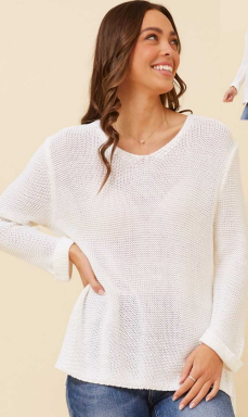 Caroline Morgan - LONG SLEEVE V-NECK PULLOVER WITH SIDE SPLITS
