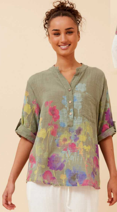 Bottega Moda - KHAKI ITALIAN COTTON WITH FLORAL PRINT SHIRT