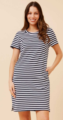 Caroline Morgan - NAVY & WHITE STRIPED COTTON DRESS