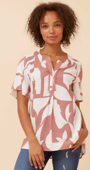 Caroline Morgan - SHORT SLEEVE ABSTRACT PRINT TOP