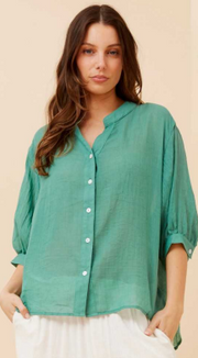 Caroline Morgan - 3/4 SLEEVE SHIRT WITH BACK BUTTON DETAIL