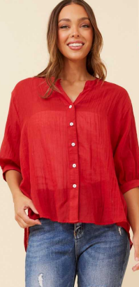 Caroline Morgan - 3/4 SLEEVE SHIRT WITH BACK BUTTON DETAIL