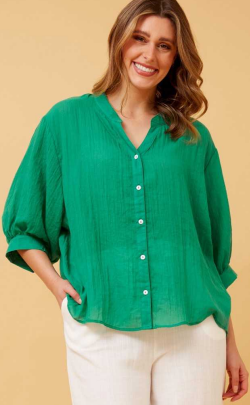 Caroline Morgan - 3/4 SLEEVE SHIRT WITH BACK BUTTON DETAIL